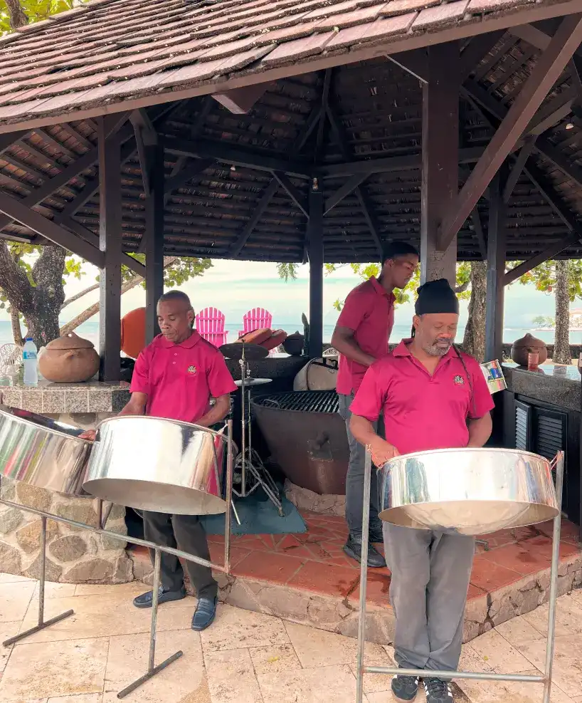 Live steel band in open-air pavilion with ocean view |East Winds Luxury Resort Saint Lucia